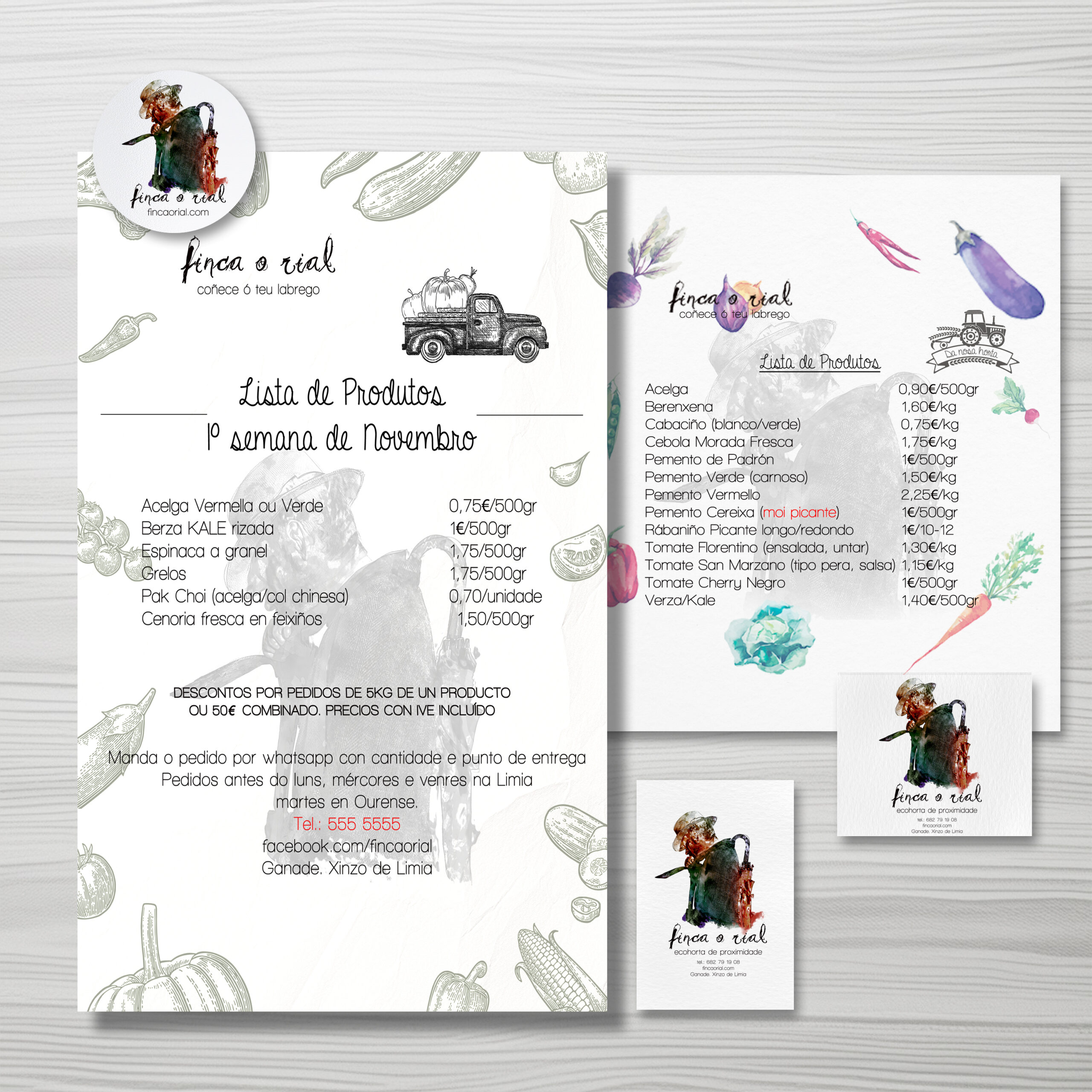 Finca O Rial brand collateral — product price lists