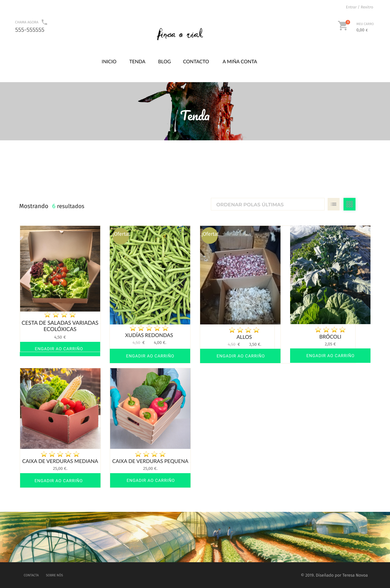 Finca O Rial WooCommerce store — product grid