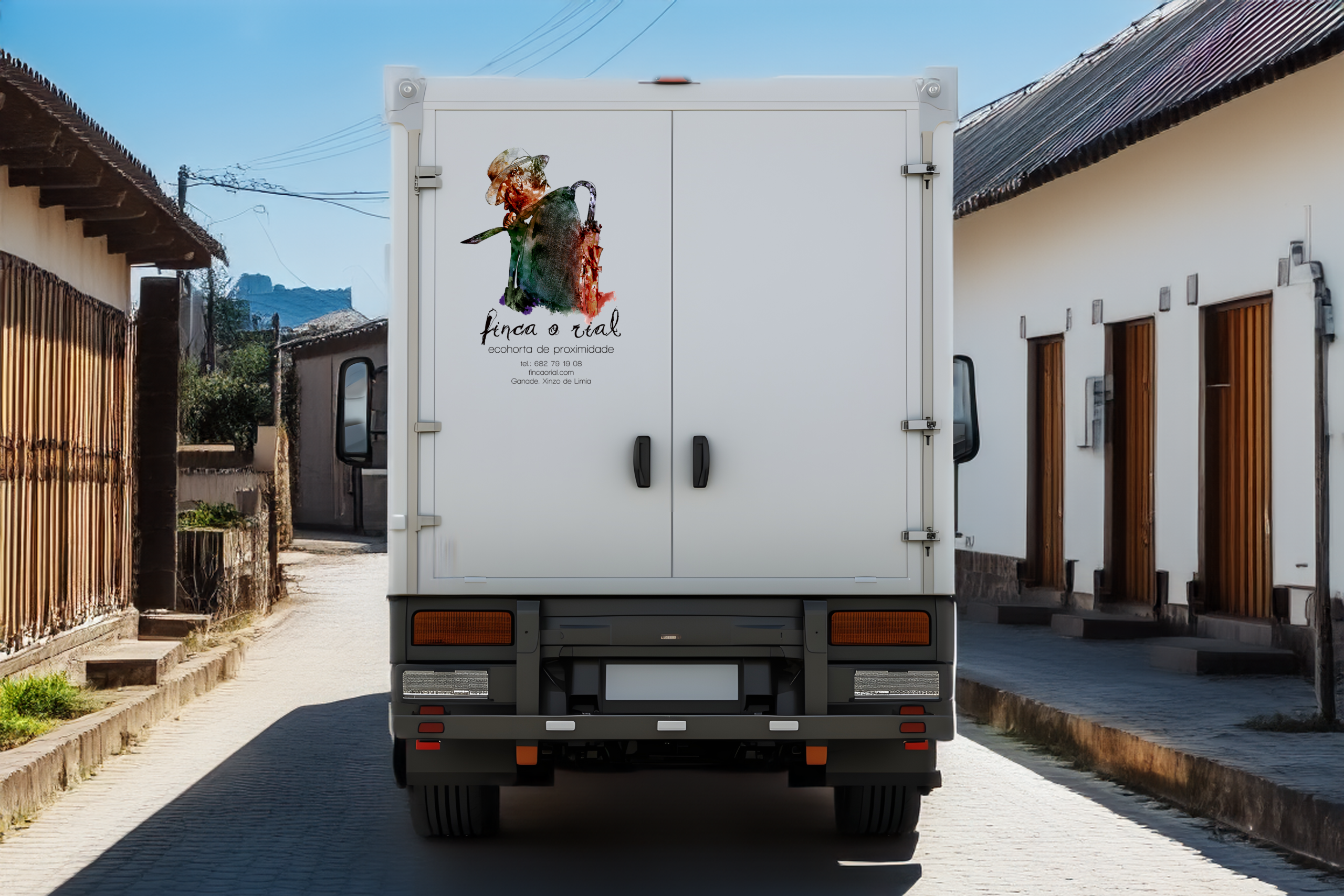Finca O Rial delivery truck brand mockup