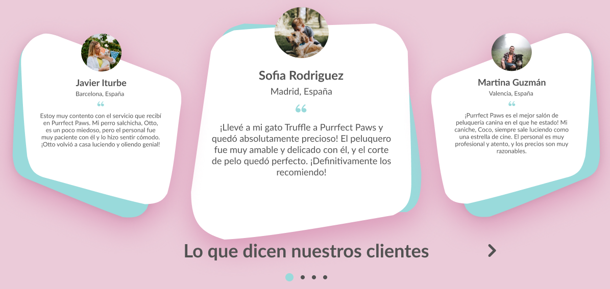 Perrfect Paws testimonials carousel